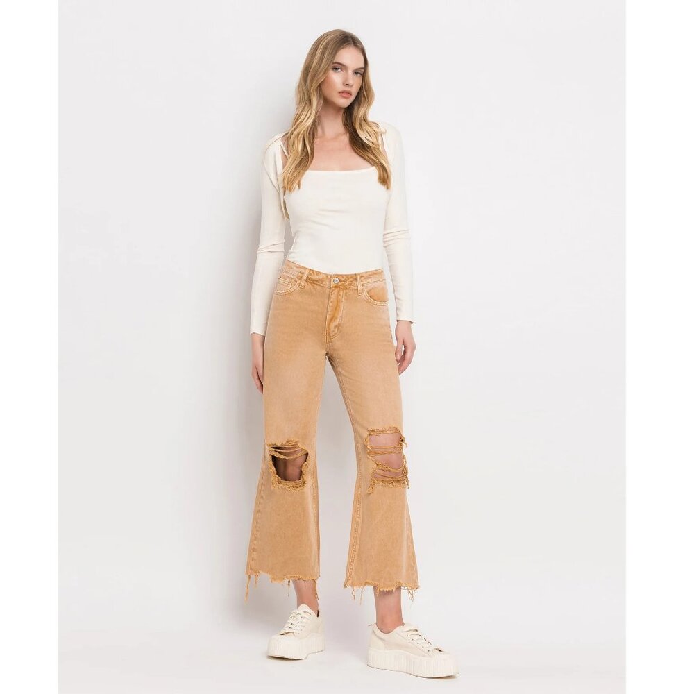 Vervet July Song Super High Rise 90s Retro Distressed Crop Flare Blue Jeans 27